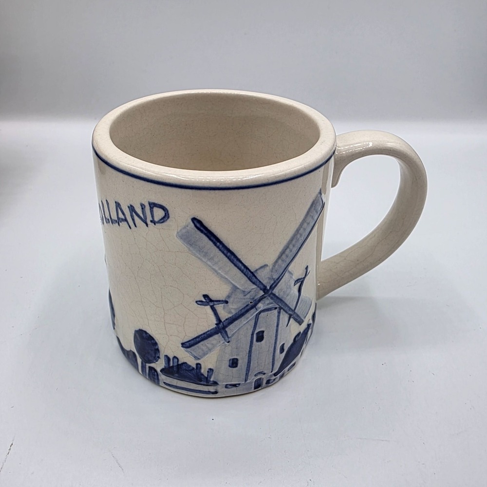Vintage Delft Blue‎ Holland Windmill Ceramic Mug Handpainted Coffee Tea Cup